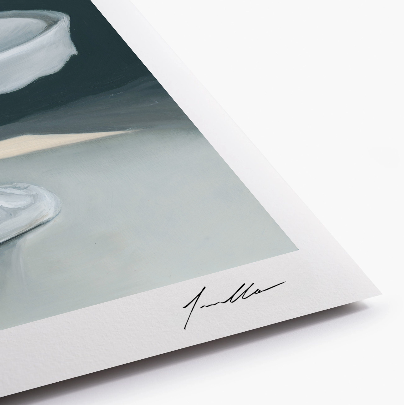 Close up of fine art reproduction showing artist signature