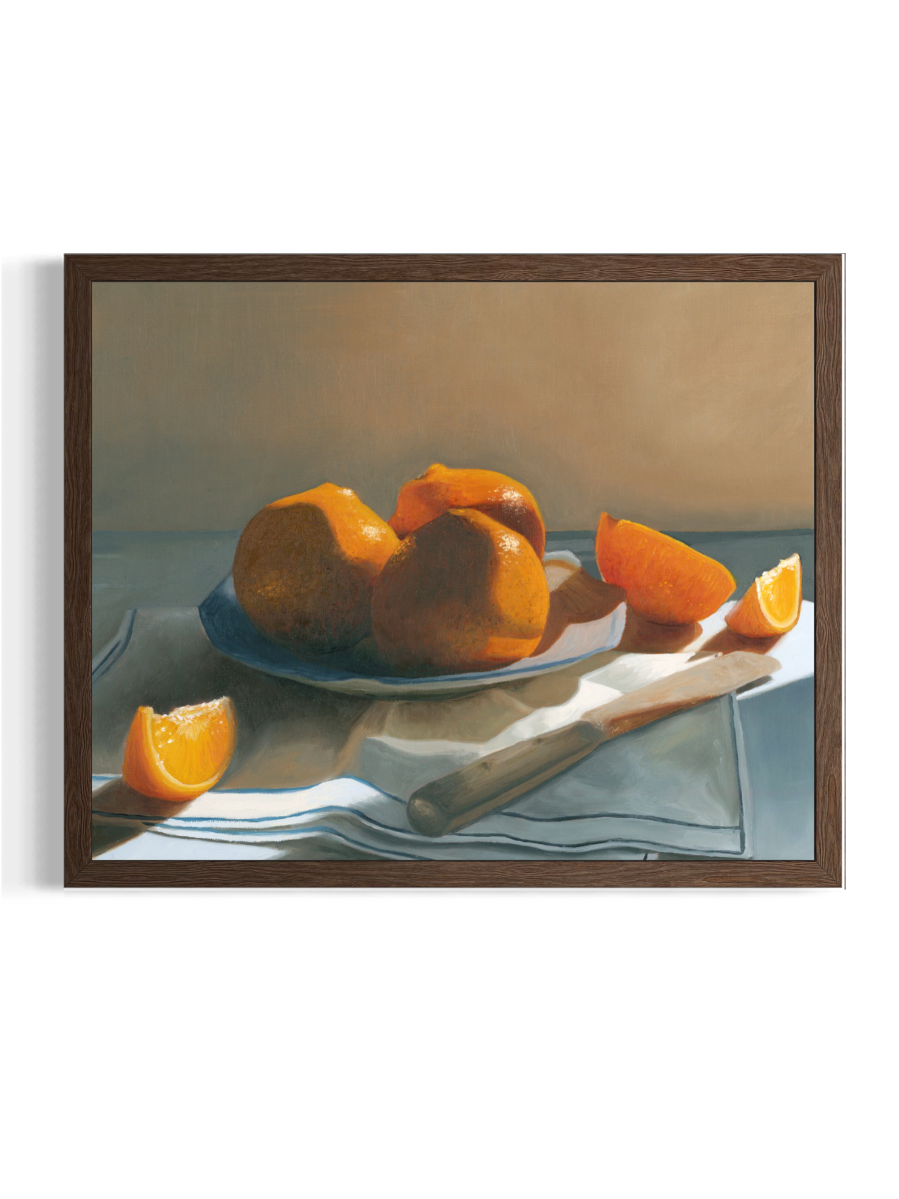 Contemporary fine art print of a still life of oranges on a plate