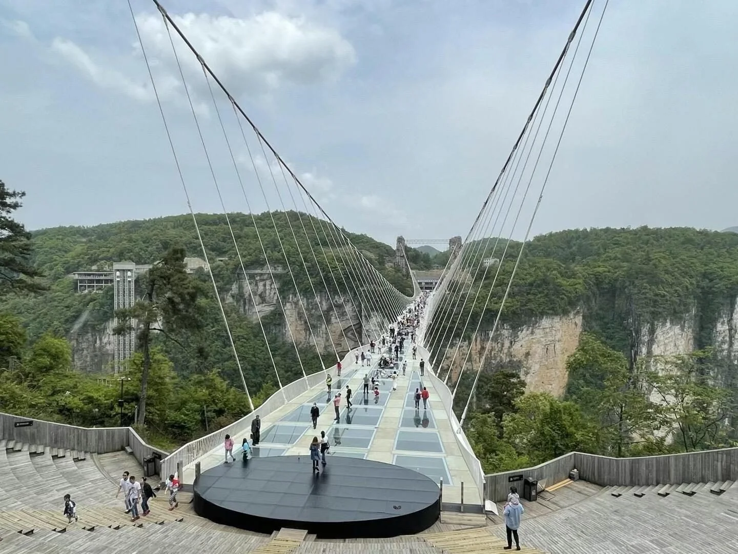 The glass-floored bridge spanning the Zhangjiajie Grand Canyon