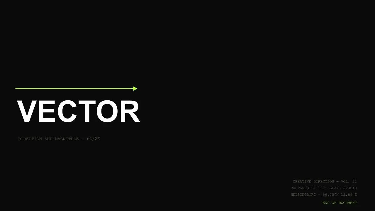 Black background with the word 'VECTOR' in large white letters, a green arrow pointing to the right above it, and smaller white text about direction and magnitude.