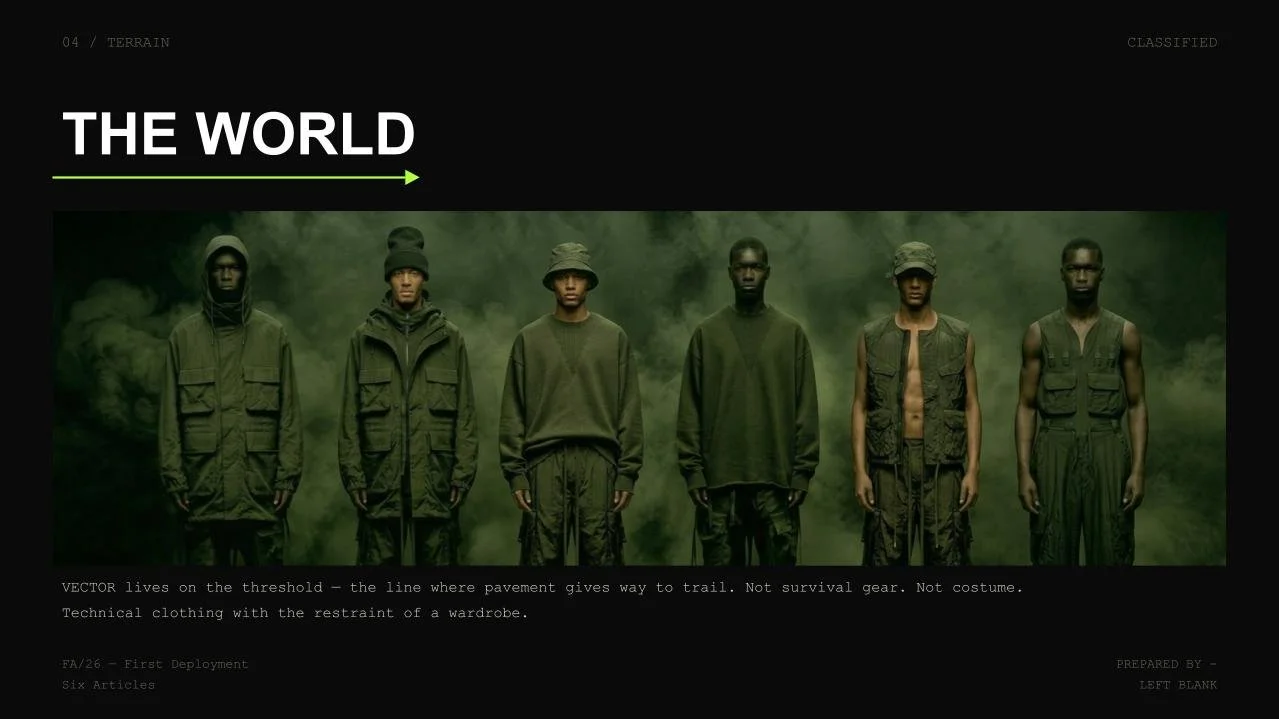 Six individuals dressed in military or tactical clothing standing in front of a green smoky background.