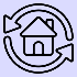 Icon of a house with recycling arrows around it, symbolizing eco-friendly or sustainable housing.