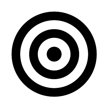 Black and white concentric circle target symbol.