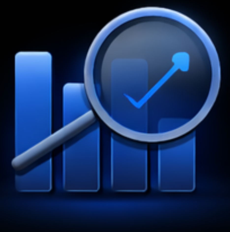 A bar chart with an upward trending arrow and magnifying glass over the chart showing a check mark with an upward arrow, symbolizing growth or positive trend analysis