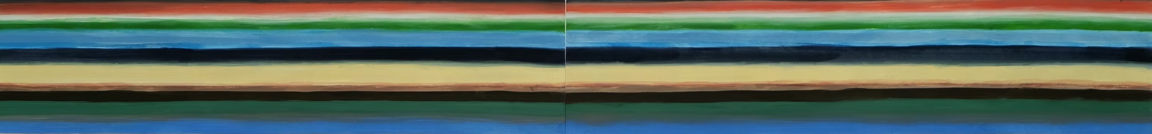 Horizon means a landscape of infinite time of a mood at a different timeline which has been scrolled below_2022_oil, pencil, bead and nail on paper, re-usable adhesive tack_51x12cm(left, right).png