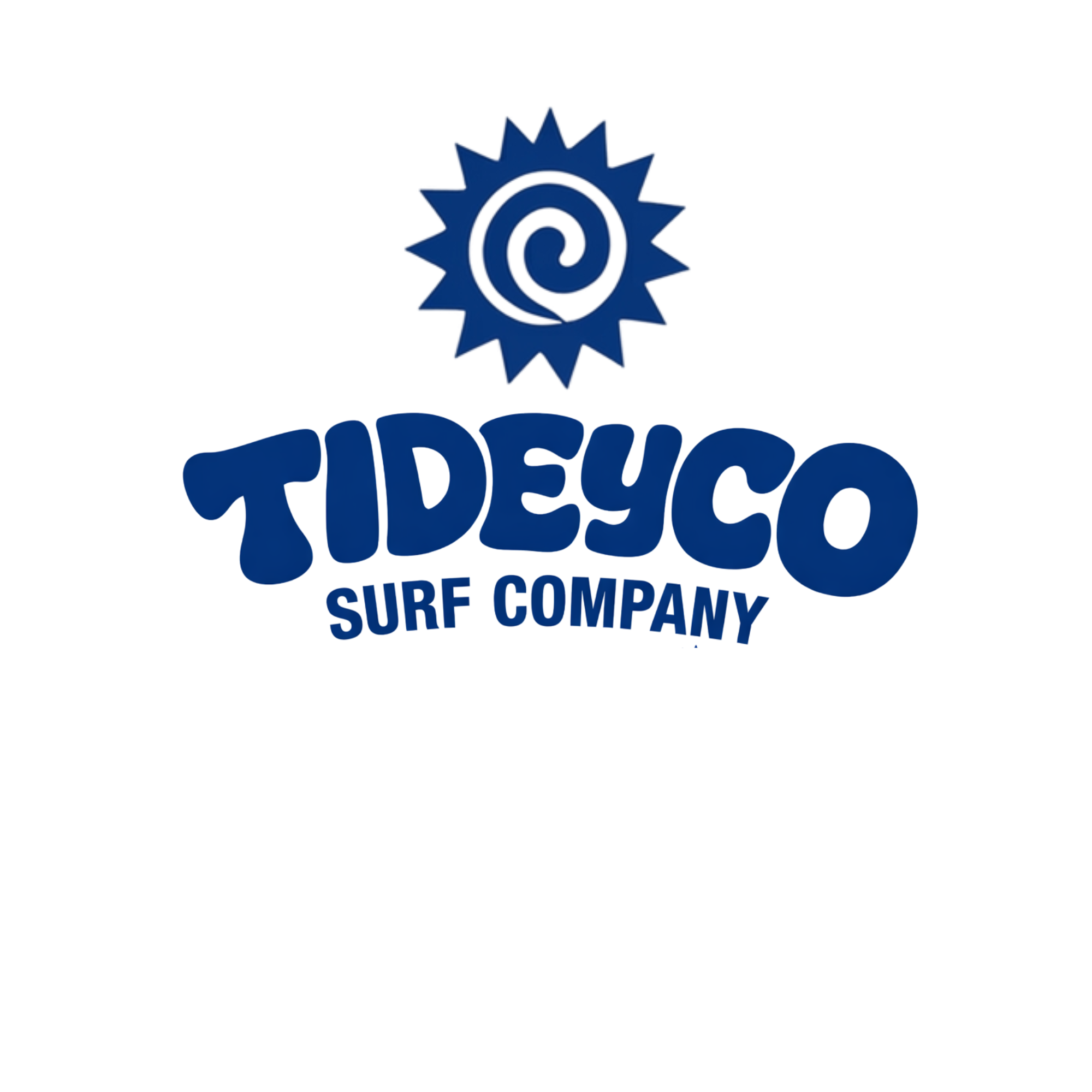 The image shows a blue logo with a stylized sun and swirling design above the word "Tideyo" in bold blue letters, and the words "Sure Company" below in smaller text.