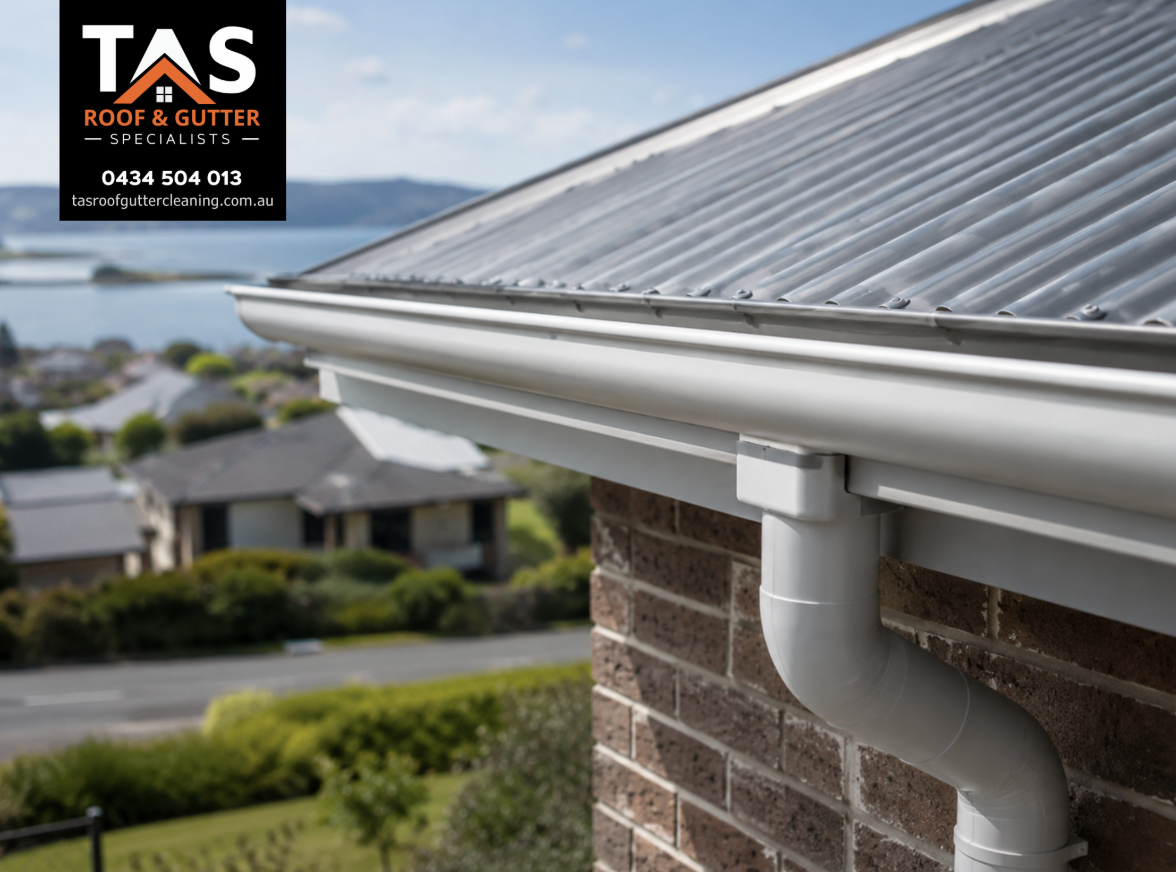 Clean roof gutter and downpipe after professional gutter cleaning in Devonport, Tasmania