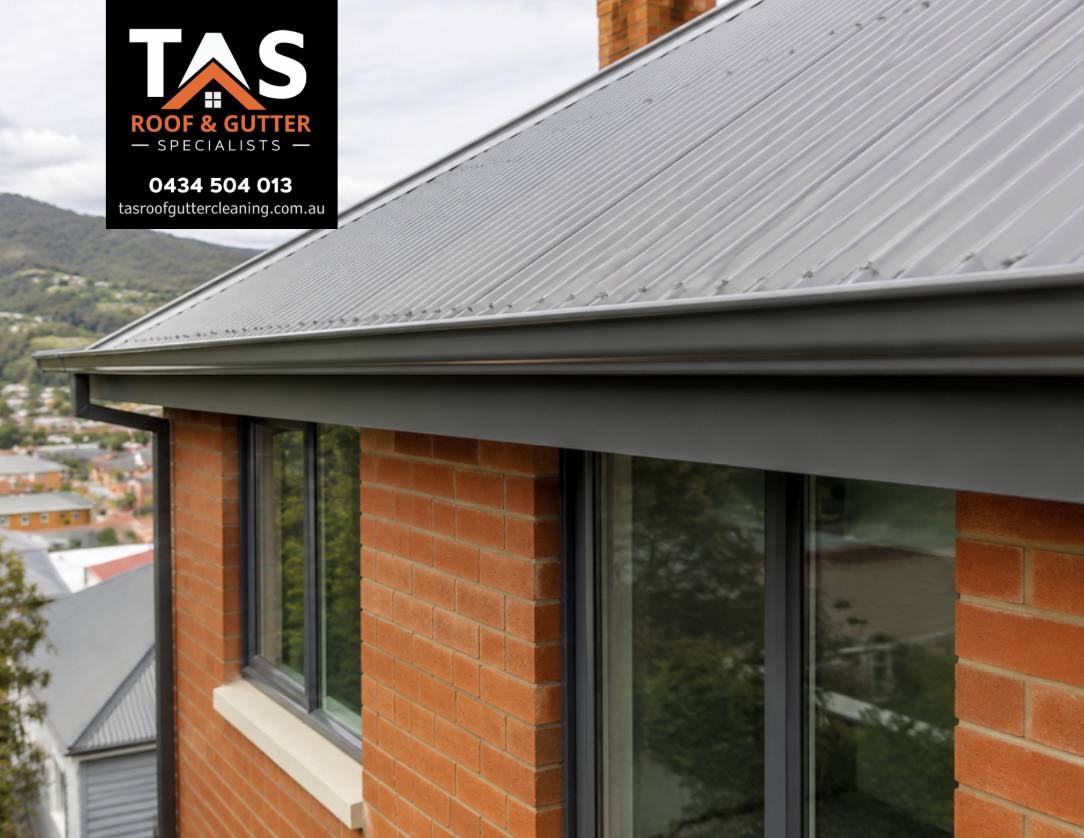 Finished gutter repair and clean roofline on a brick home in New Norfolk Tasmania
