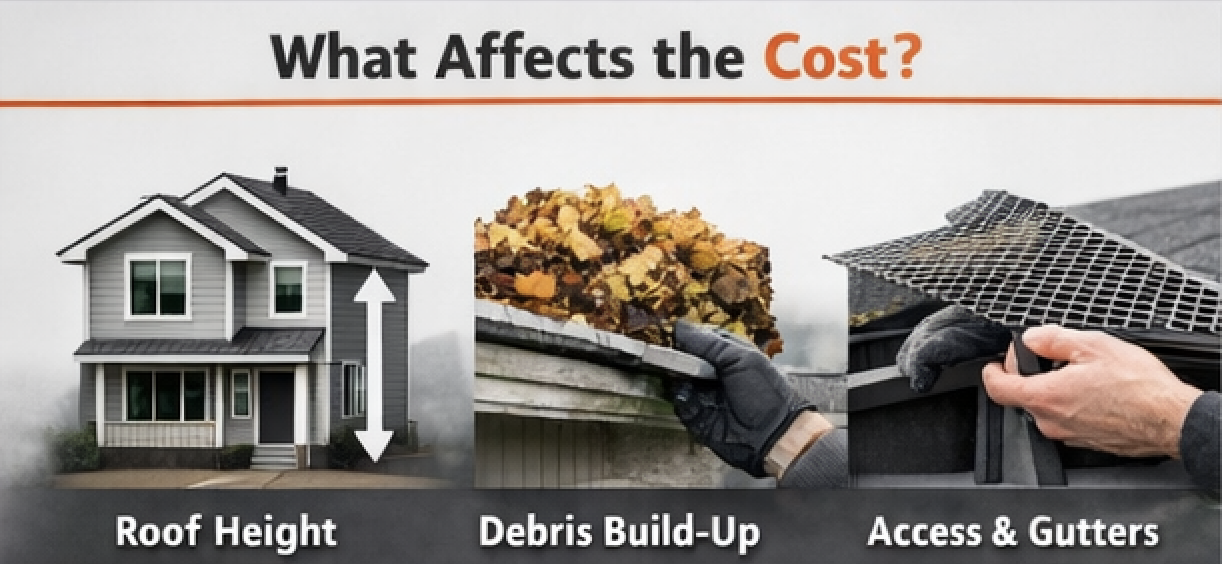 What affects the cost for gutter cleaning in Great Hobart and suburbs areas