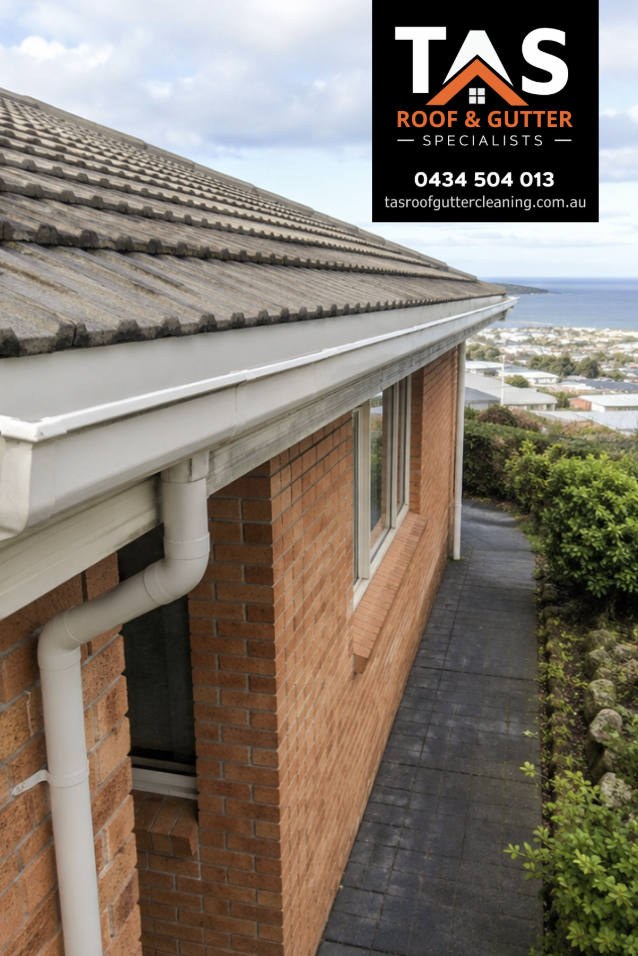 Clean gutters and downpipes on a residential property overlooking Devonport