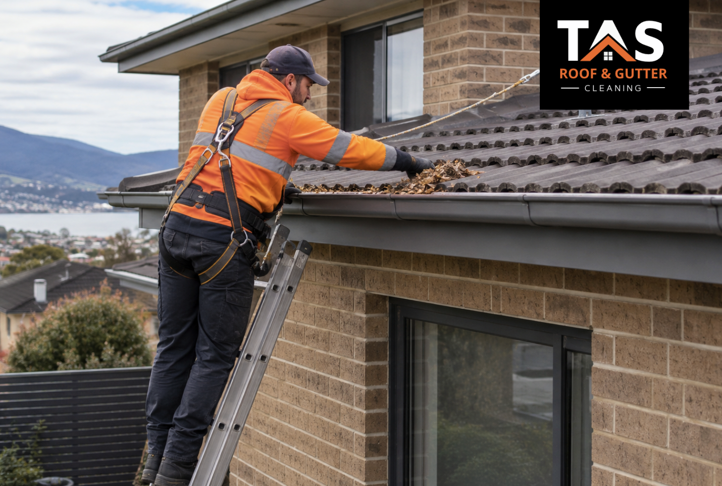 Professional gutter cleaning on a residential property in Moonah by TAS Roof & Gutter Cleaning