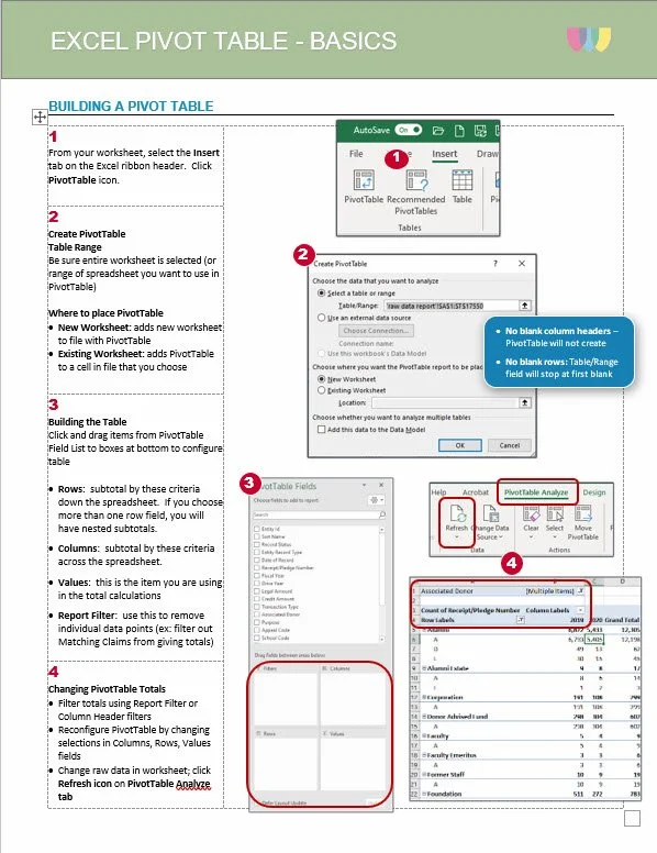 Page 2 of Excel Pivot Table job aid