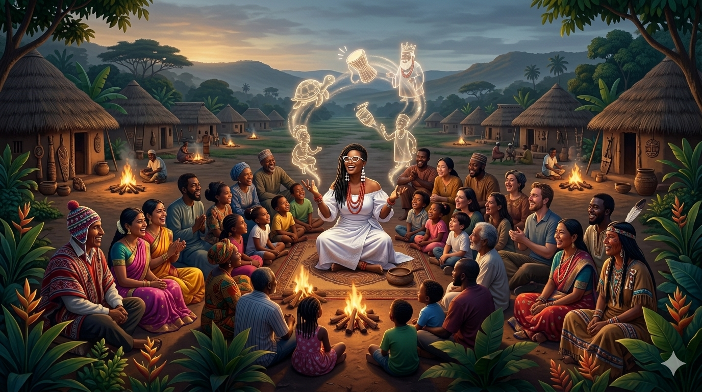 A Gemini AI created image capturing a captivating scene of the Host, DUMOH Live with Dr Upiomoh - Indigenous Civilizational Educator, Heritage-Driven Leadership Strategist, and Charming Storyteller