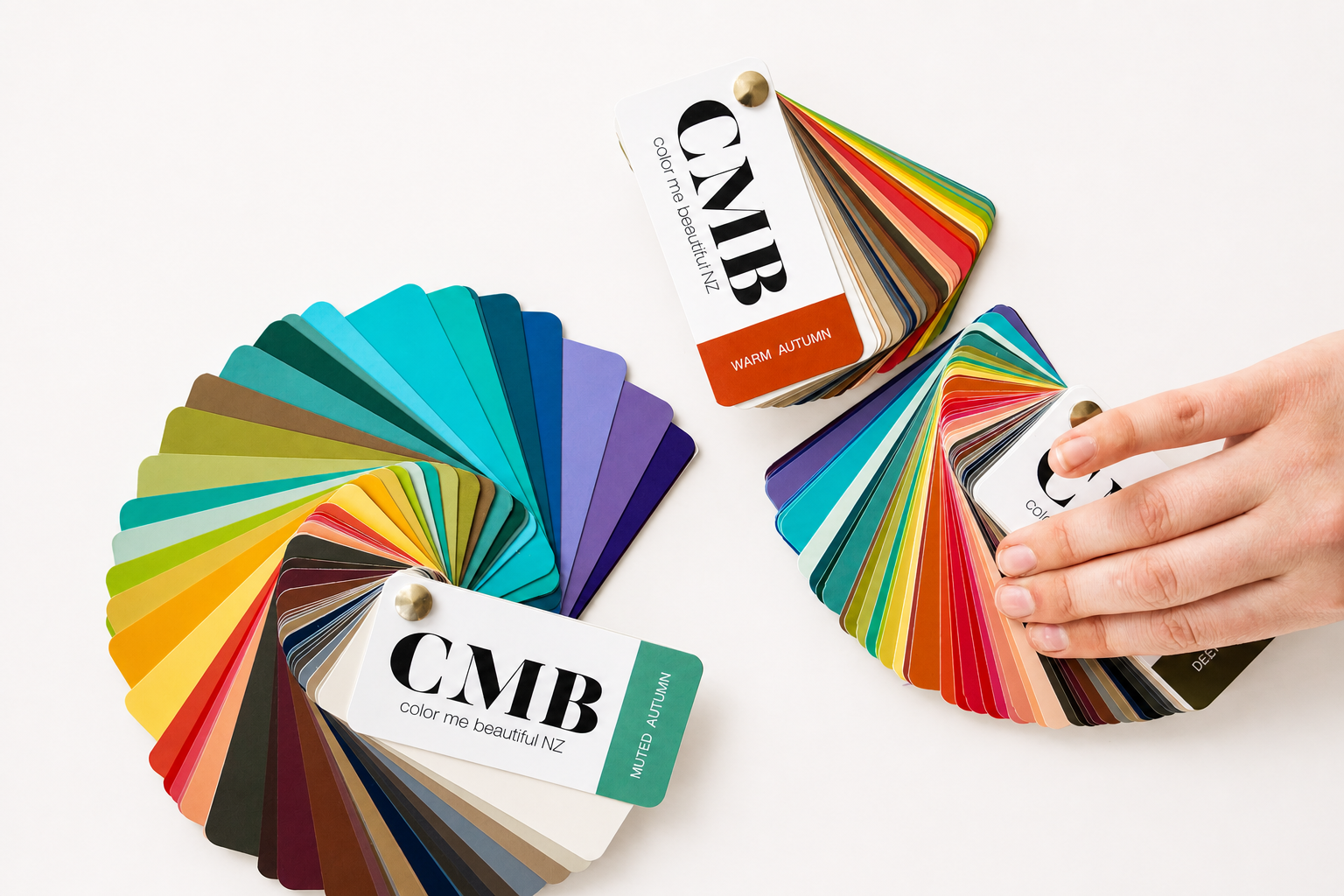 Colour palette fan decks used for personalised seasonal colour consultations.