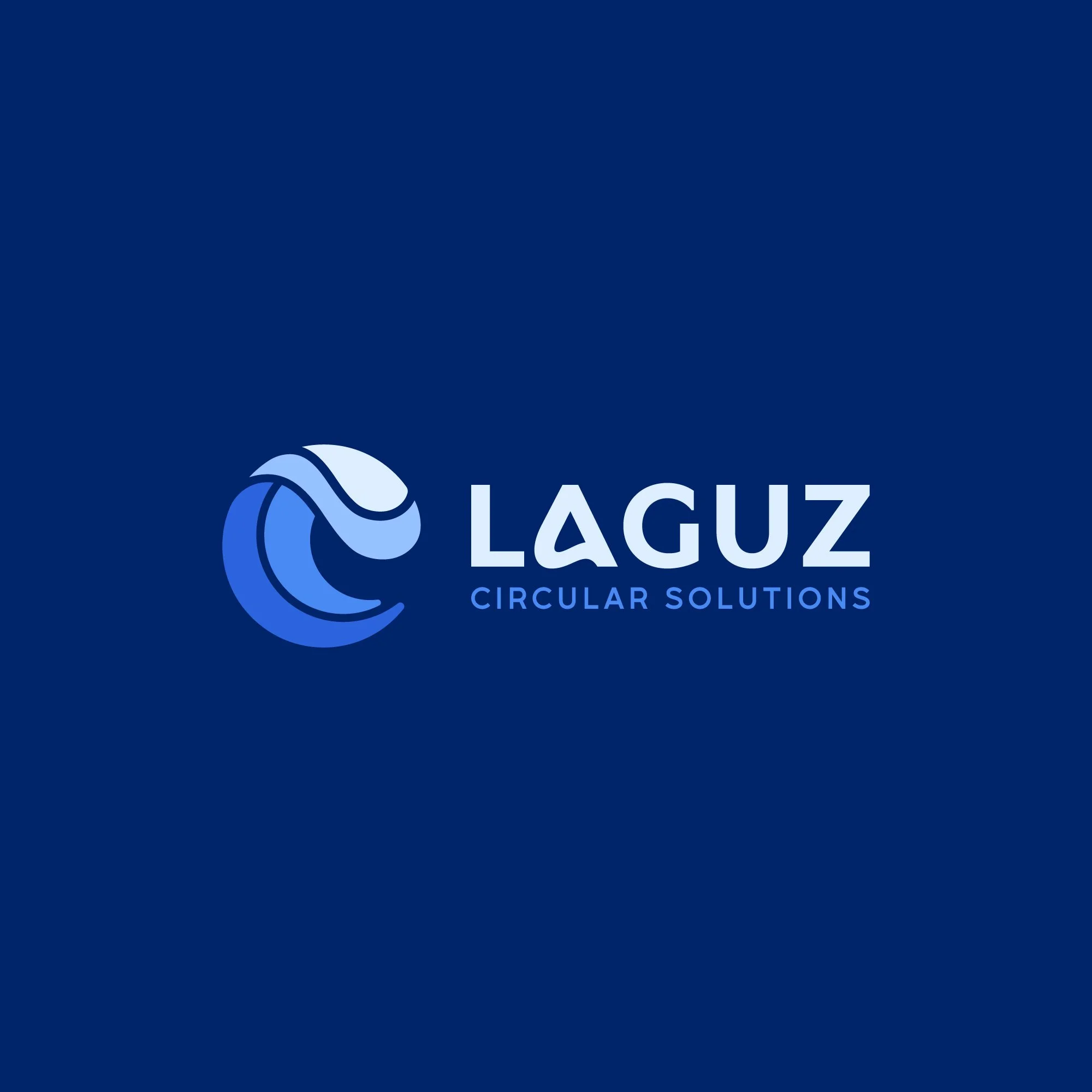 Logo of Laguz Circular Solutions with a circular icon and company name on a blue background.