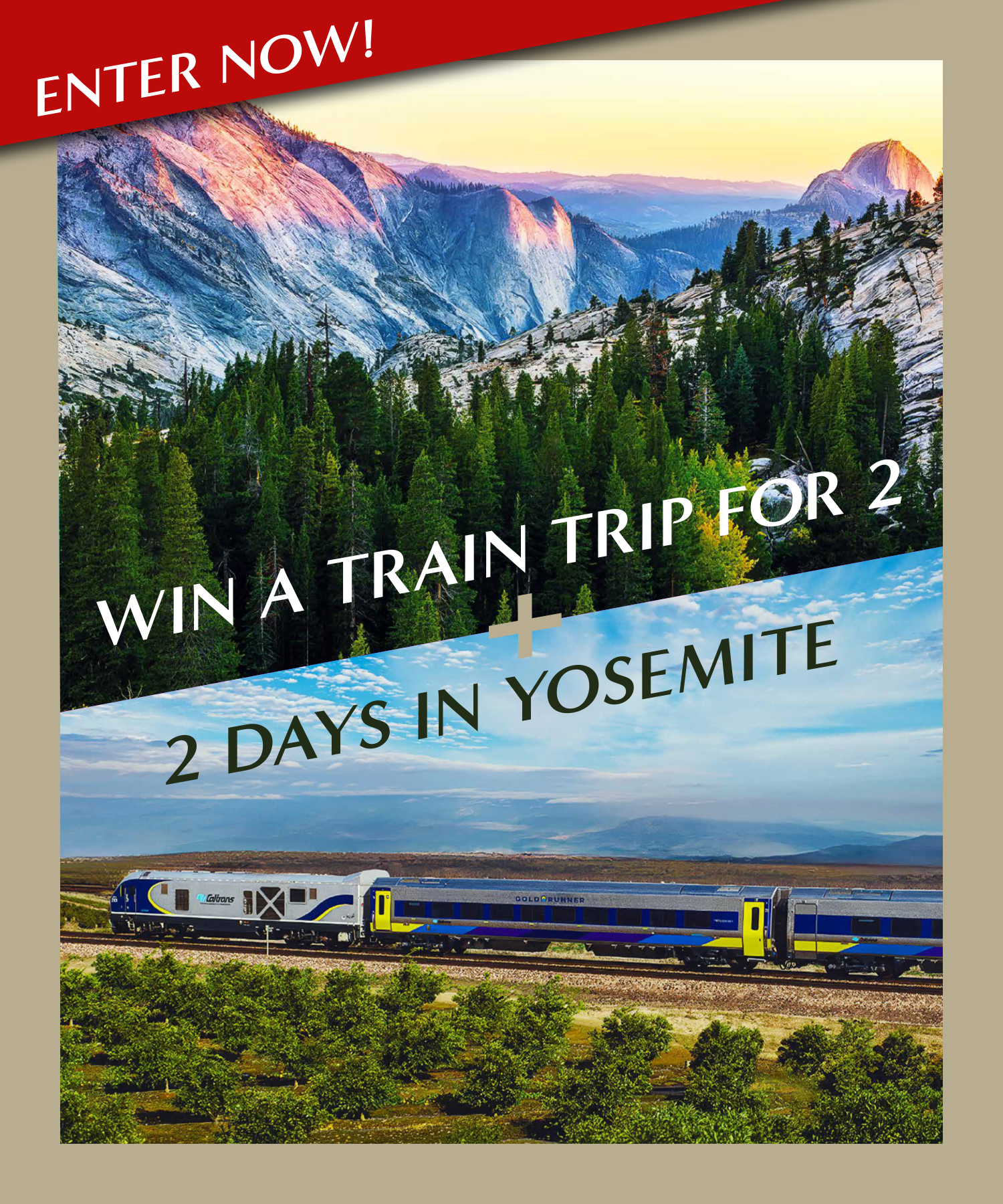 A train traveling through a scenic landscape of green trees, mountains, and a sky with clouds.