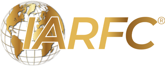 Gold and black logo featuring a globe with continents and the text "IAREC".