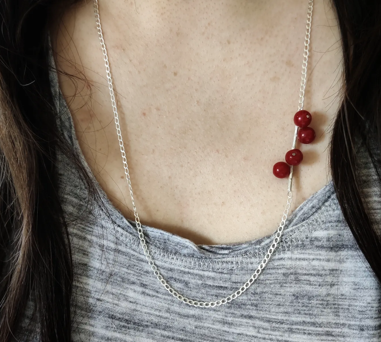    “Red berries”    
Silver and glass beads
  