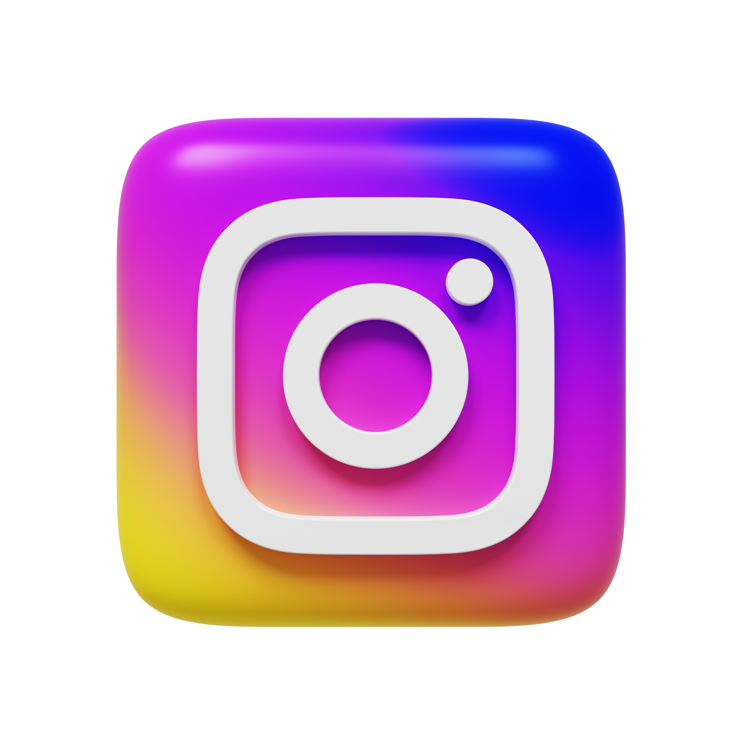 Icono de Instagram con fondo de gradiente vibrante en colores rosa, amarillo, morado y azul.