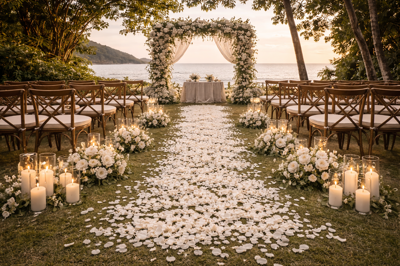 rose petals aisle wedding at island escape by burasari
