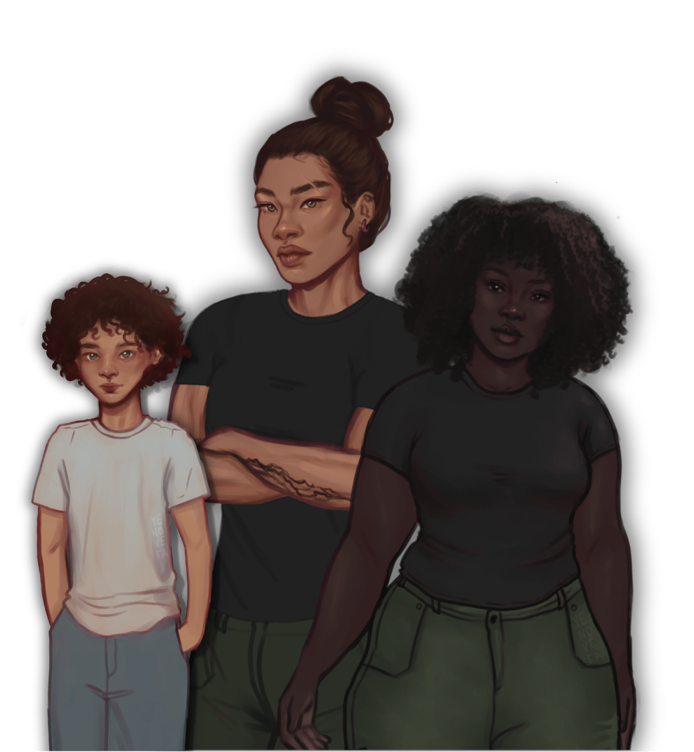 Character art of Tanisira, Marlowe and Vee standing together.