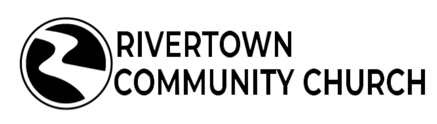 white logo with black font saying rivertown community church