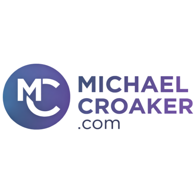 Logo featuring a circular icon with the letter 'M' and a smiley face, next to text reading 'MICHAEL CROAKER.com'.