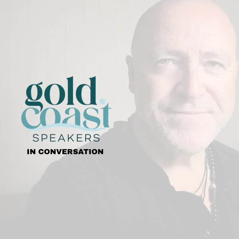 Cover image for Gold Coast Speakers in Conversation featuring Michael Croaker with short hair and a beard, smiling slightly, with cityscape background.