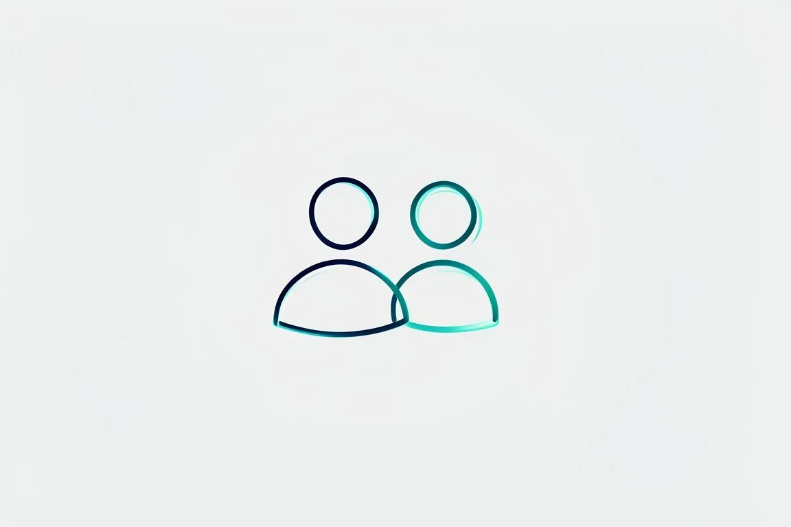 Line drawing of two people, side by side, representing a group or team.