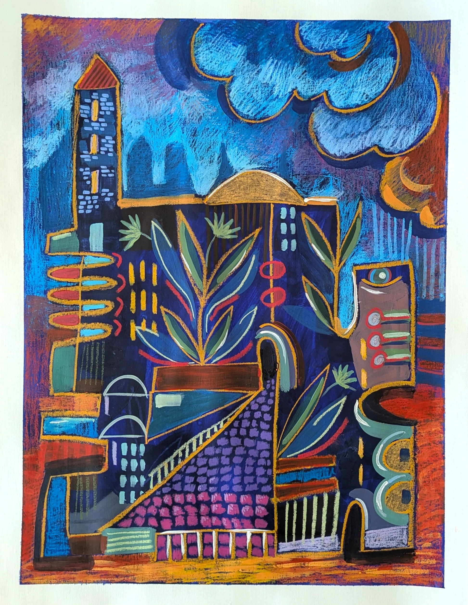 Cobalt Nights / Acrylic and Oil Pastels on paper / 59.4 × 42 cm (A2) / 2026