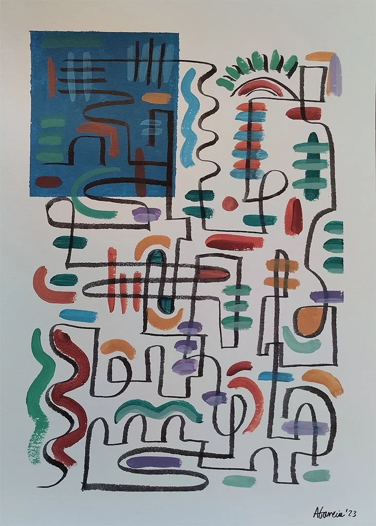 Painting nº4 - Lago / Geometric Landscape Collection / Acrylic on Paper / A3 (29,7 x 42cm) / 2023 / SOLD