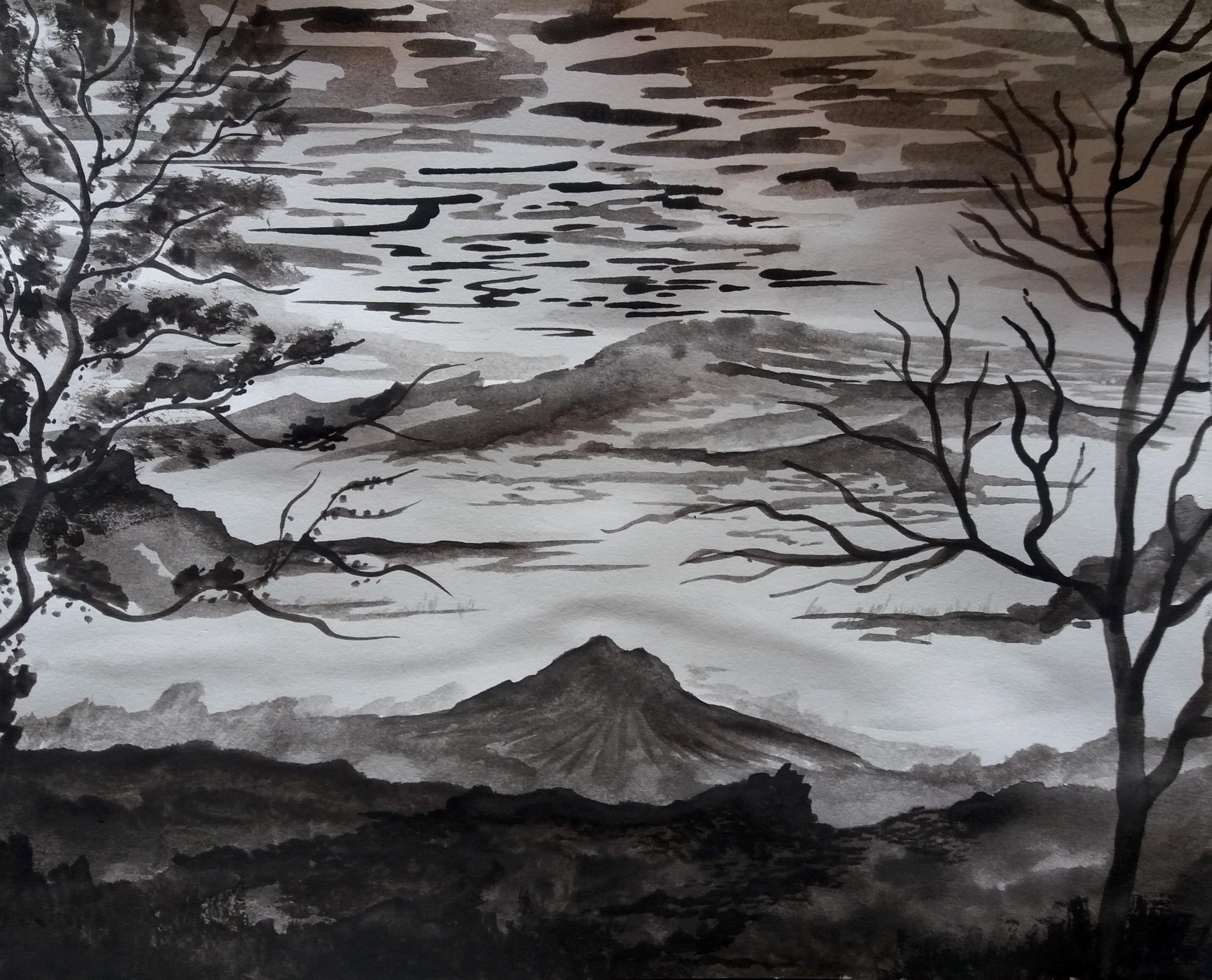 Volcano / Indian Ink on paper / 29.7 x 21 cm / 2020