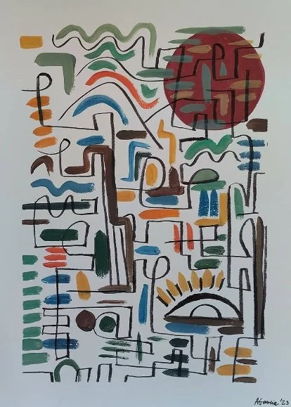 Painting nº1 - Sol / Geometric Landscape Collection / Acrylic on Paper / A3 (29,7 x 42cm) / 2023
