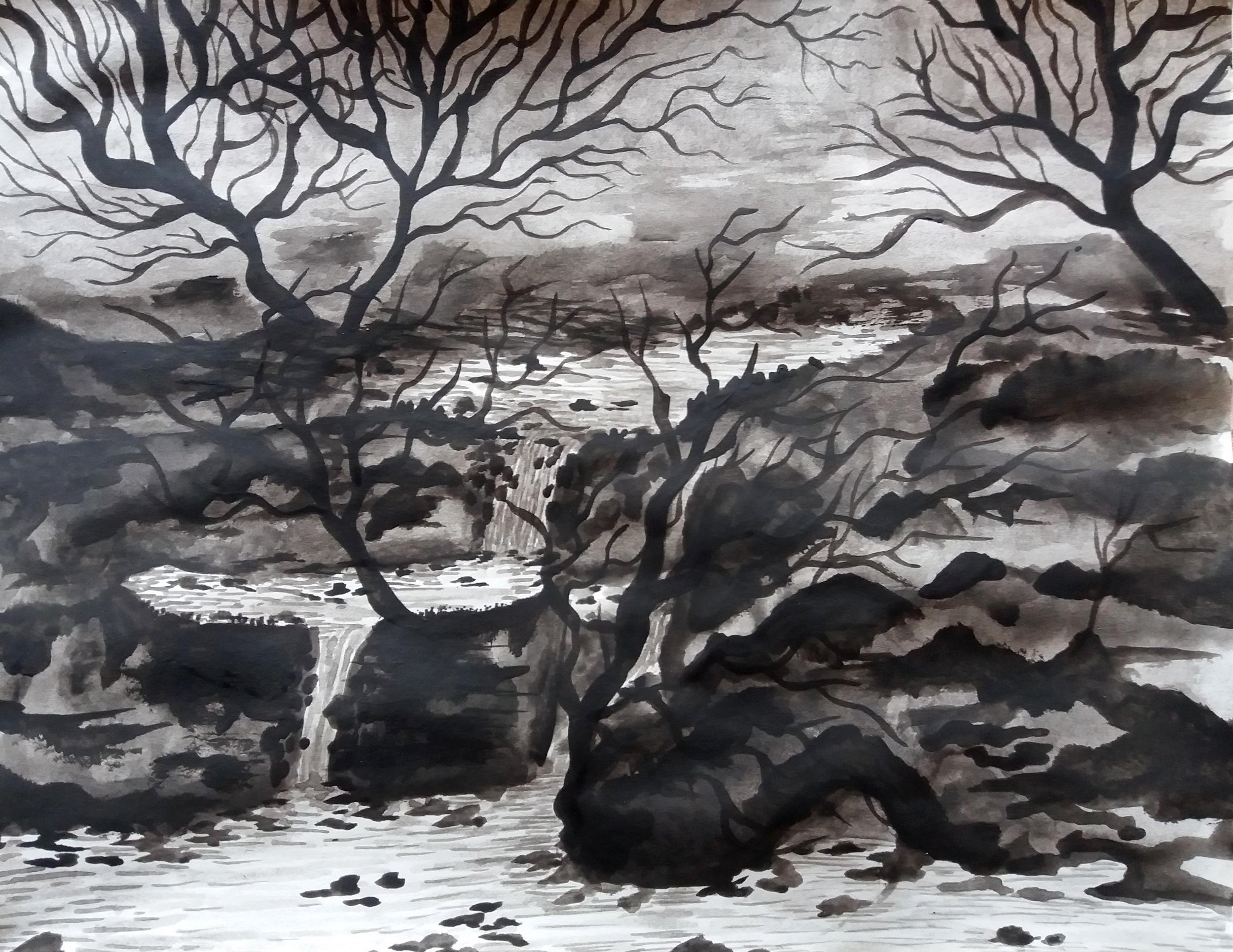 Waterfall / Indian Ink on paper / 29.7 x 21 cm / 2020
