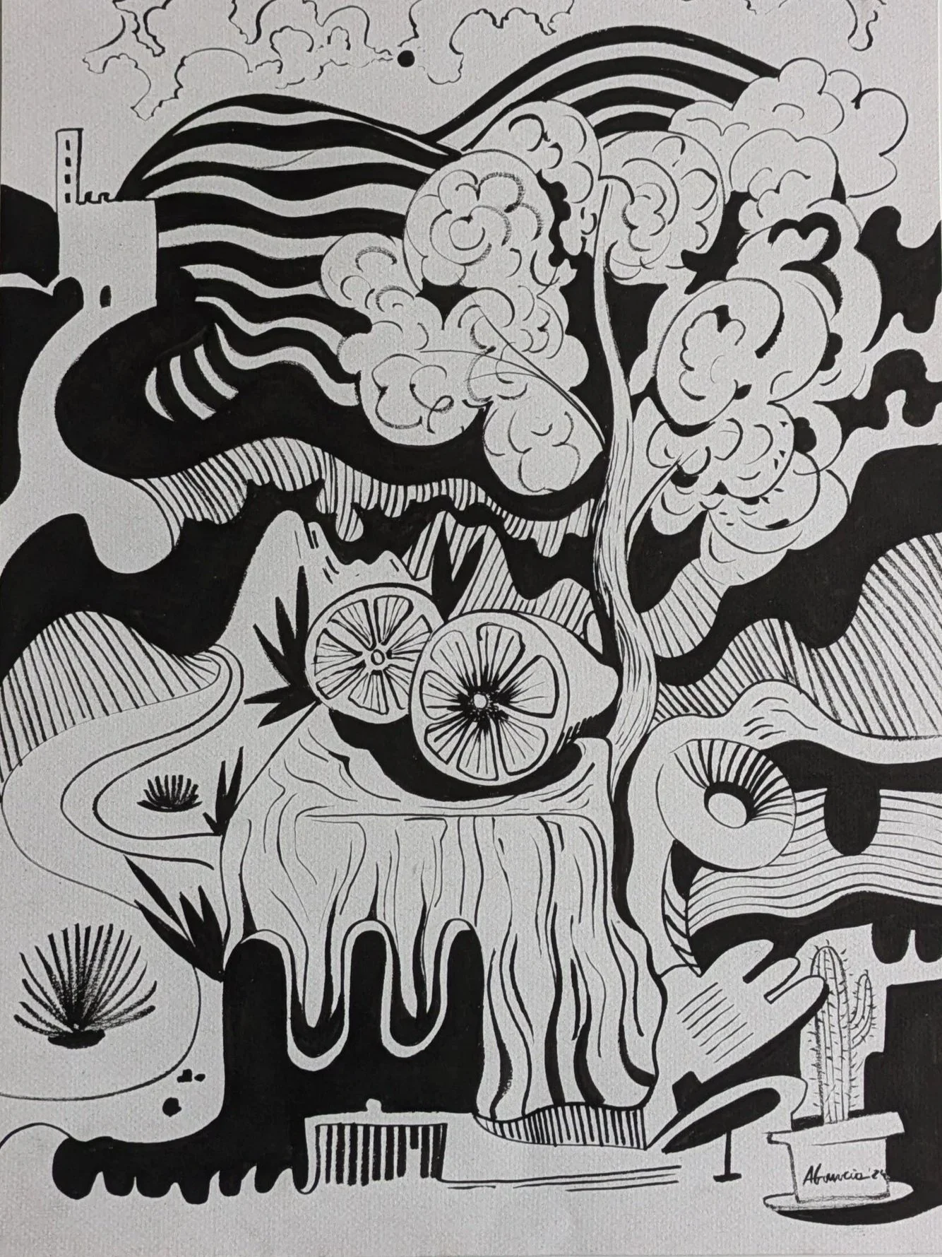 Lemons on the table / Indian Ink on paper / 40,7 x 29.7 cm  / 2024