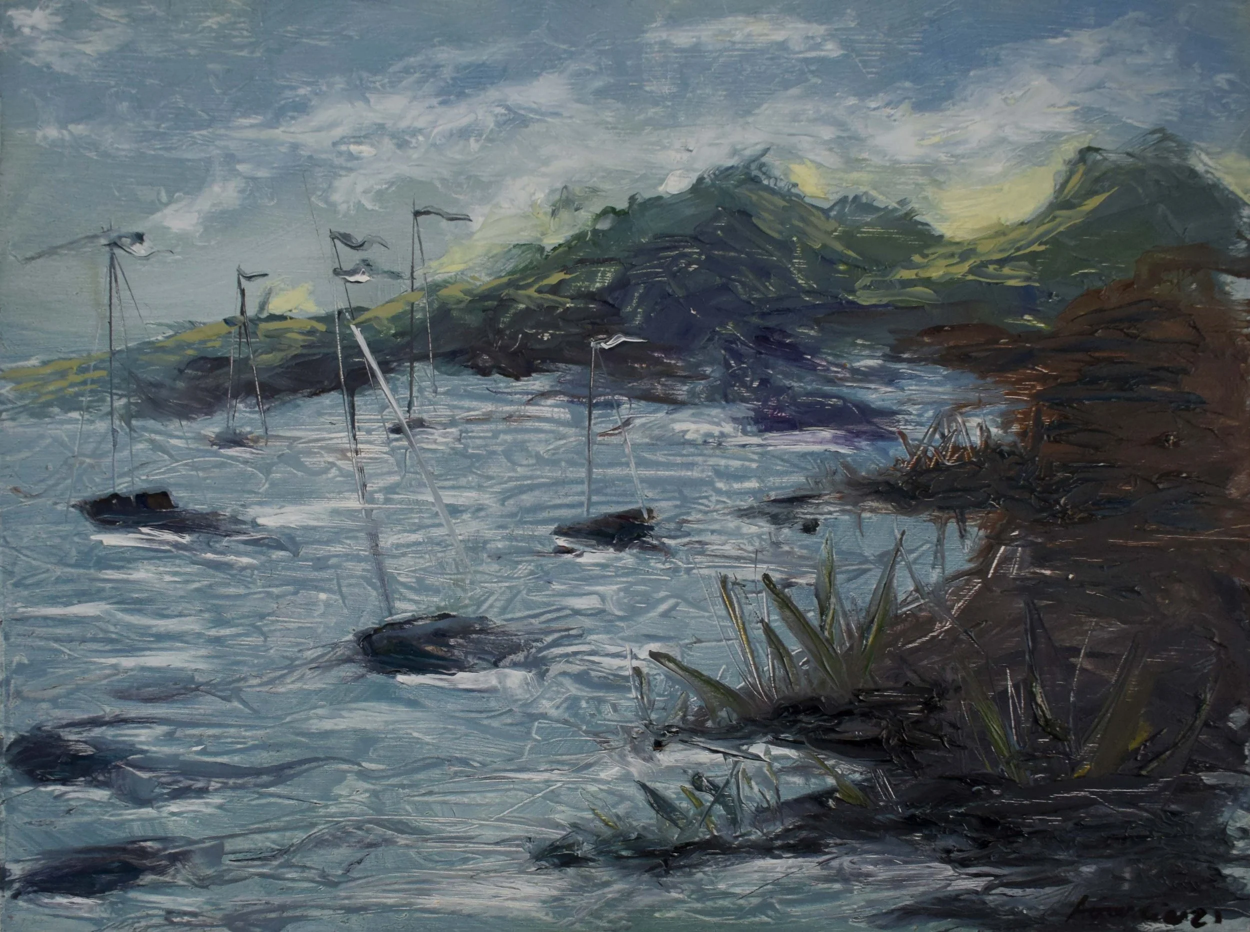 Boats on Storm / Oil on Wood / 40 x 30 cm / 2021