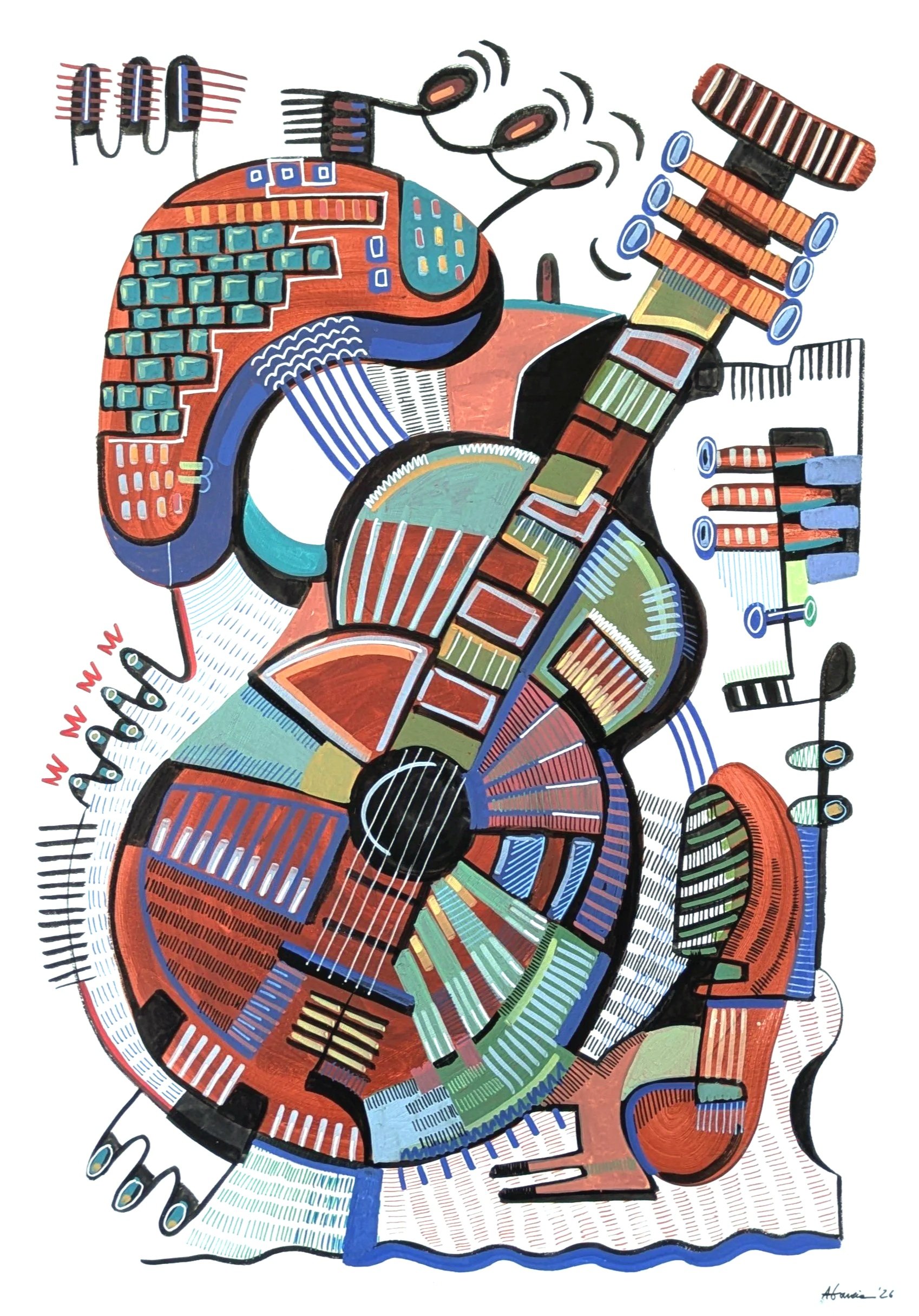 Guitar/  Mix Tecnhique on paper/ 59.4 x 42 cm / 2026