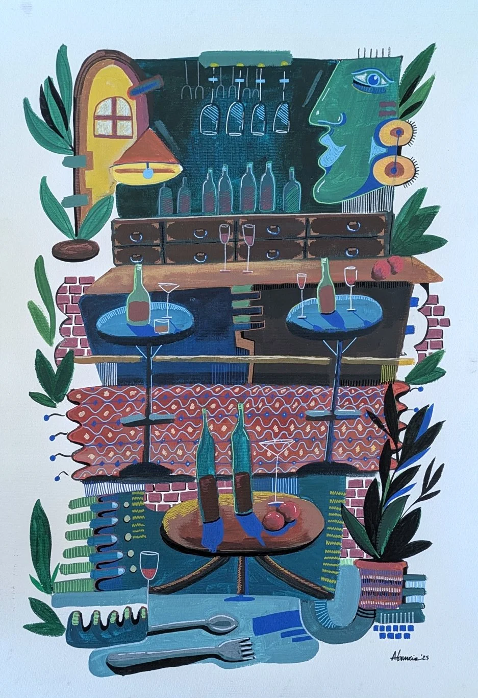 Midnight at the Bar / Mixed media on paper / 59,4 x 42 cm / 2026 / SOLD