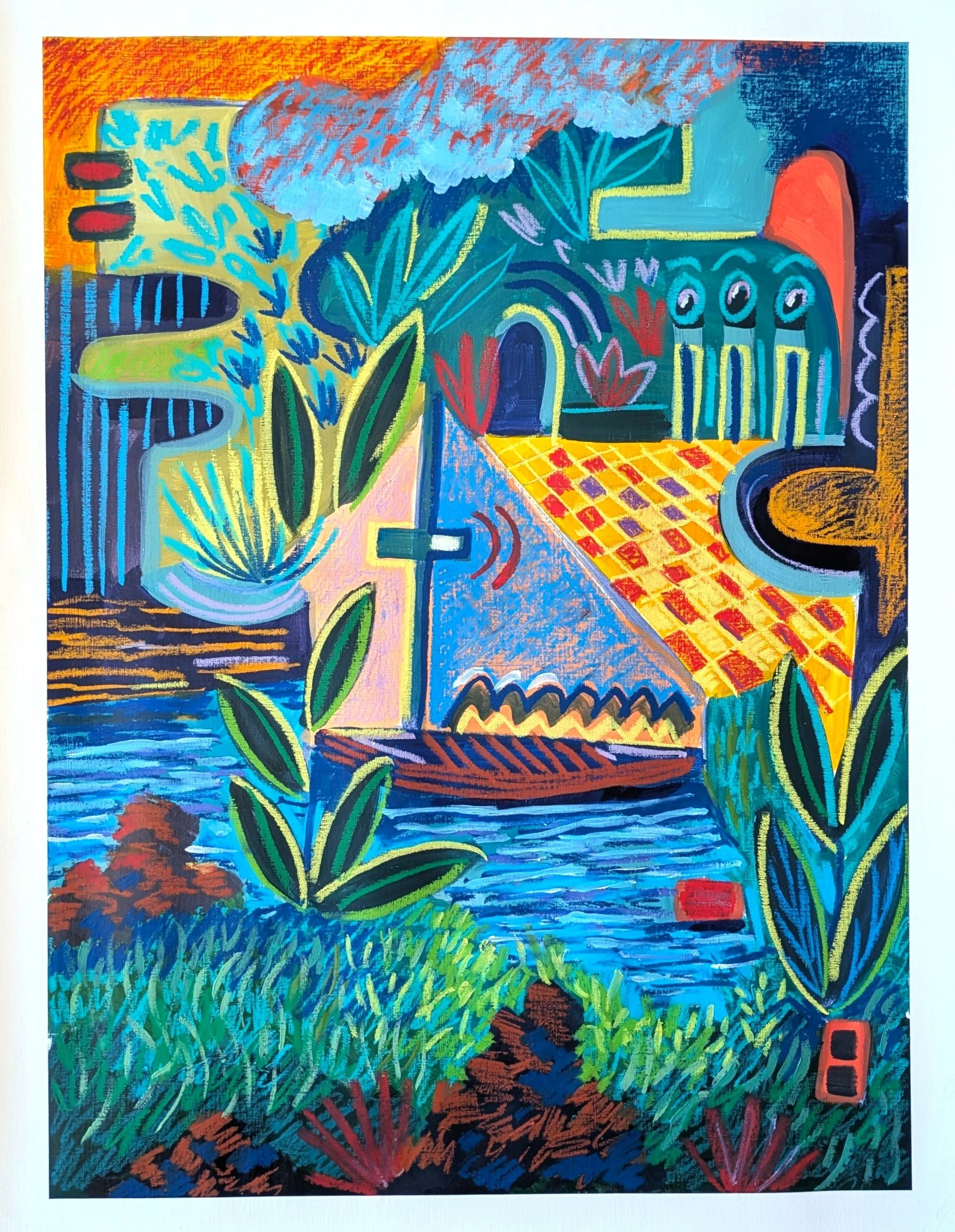 Harbor of the Last Voyager / Acrylic and Oil Pastels on paper / 59.4 × 42 cm (A2) / 2026