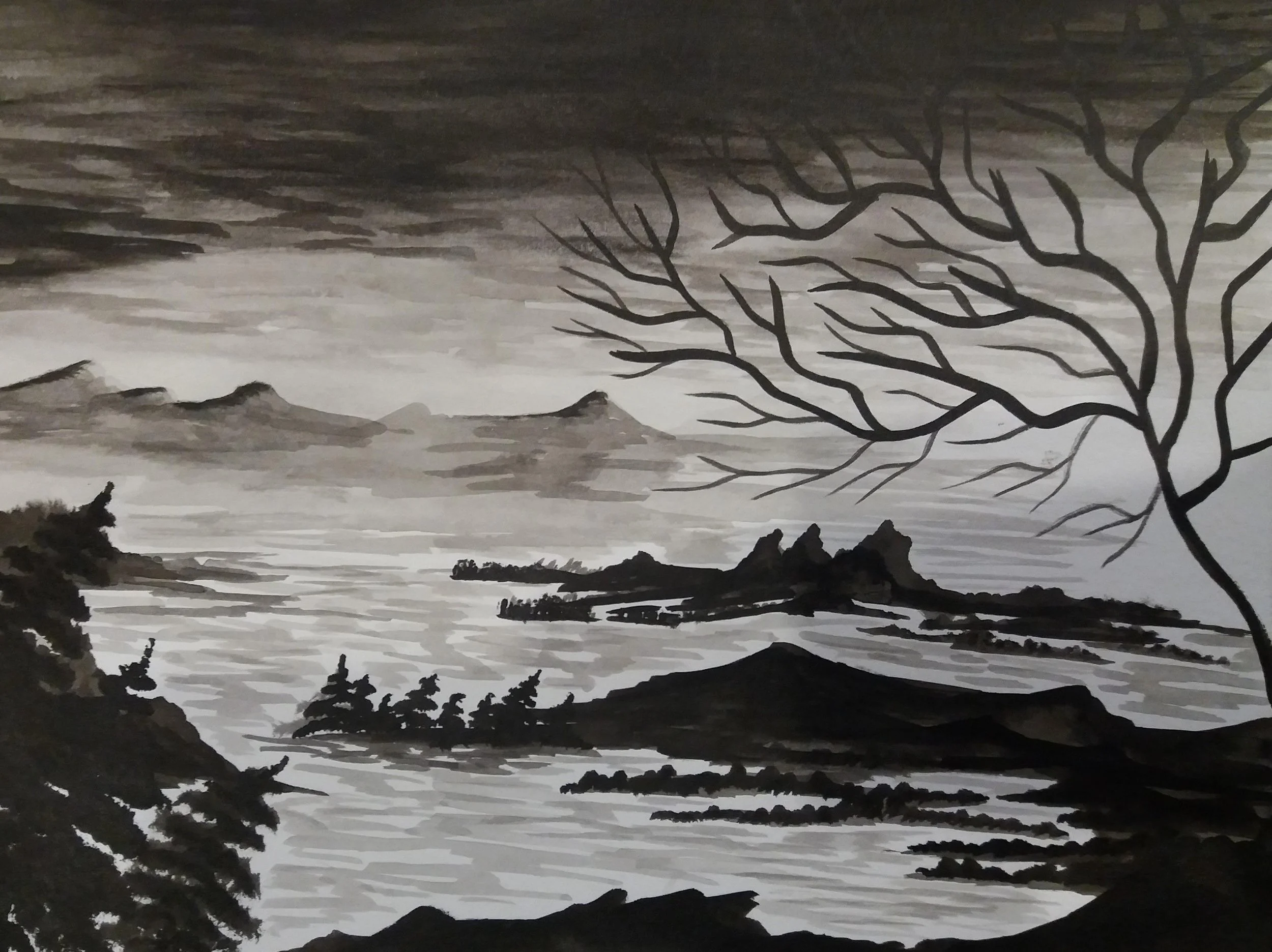 Beach / Indian Ink on paper / 29.7 x 21 cm / 2020
