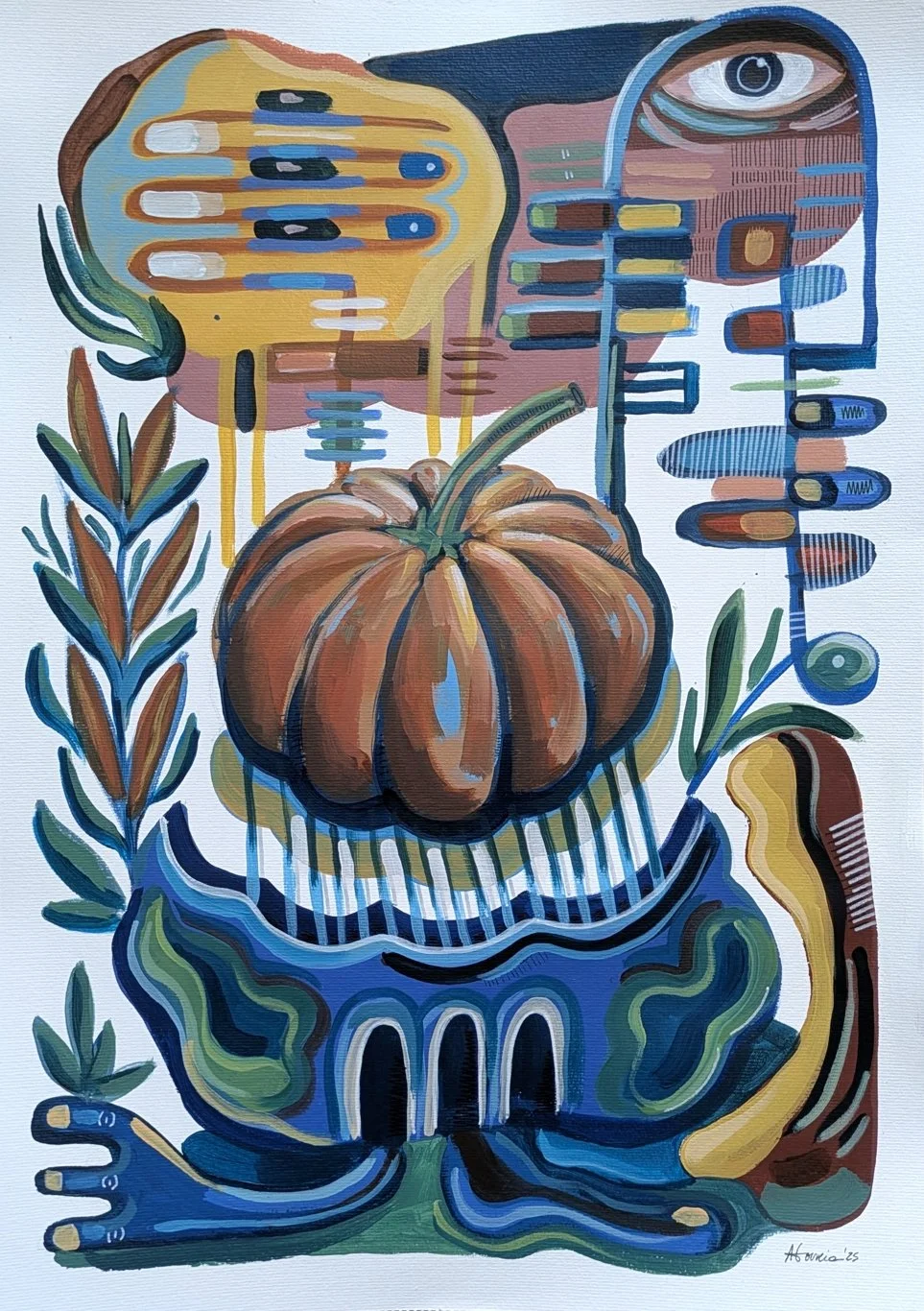 Saint Pumpkin / Acrylic on Paper / 60 x 42 cm / 2025
