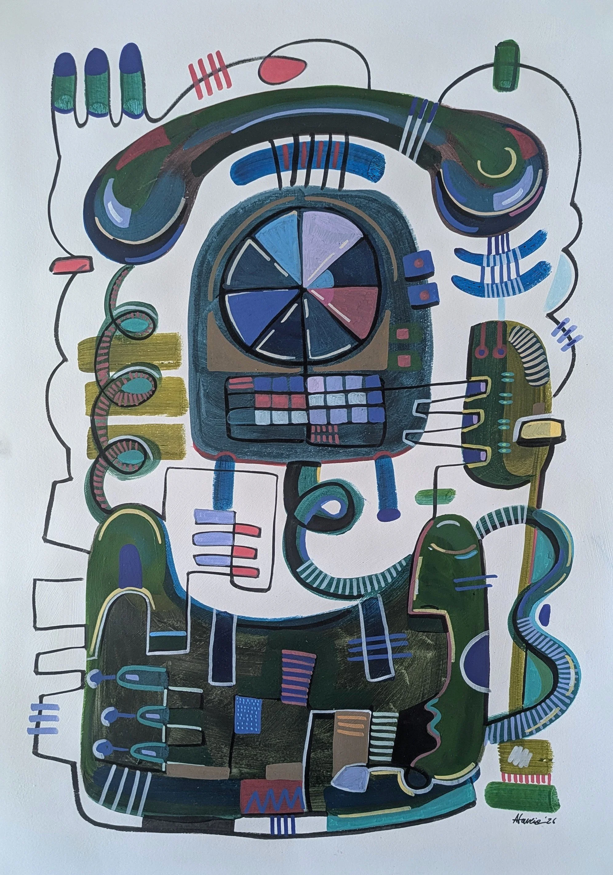 Landline Telephone / Acrylic and India ink on paper / 59.4 × 42 cm / 2026