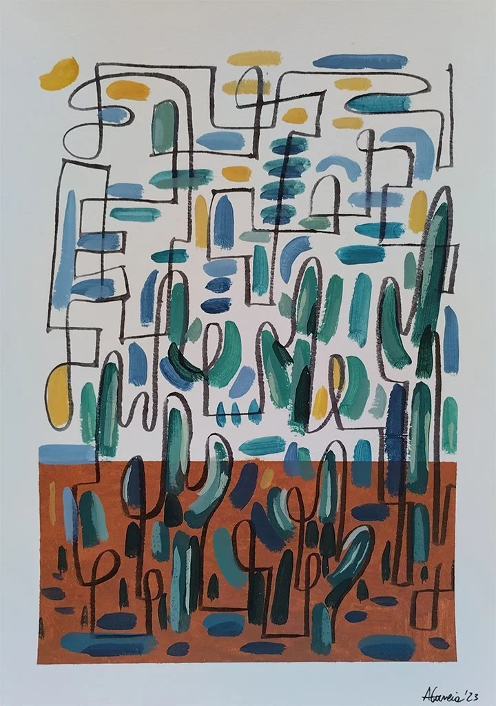 Painting nº5 - Cactus / Geometric Landscape Collection / Acrylic on Paper / A3 (29,7 x 42cm) / 2023 / SOLD