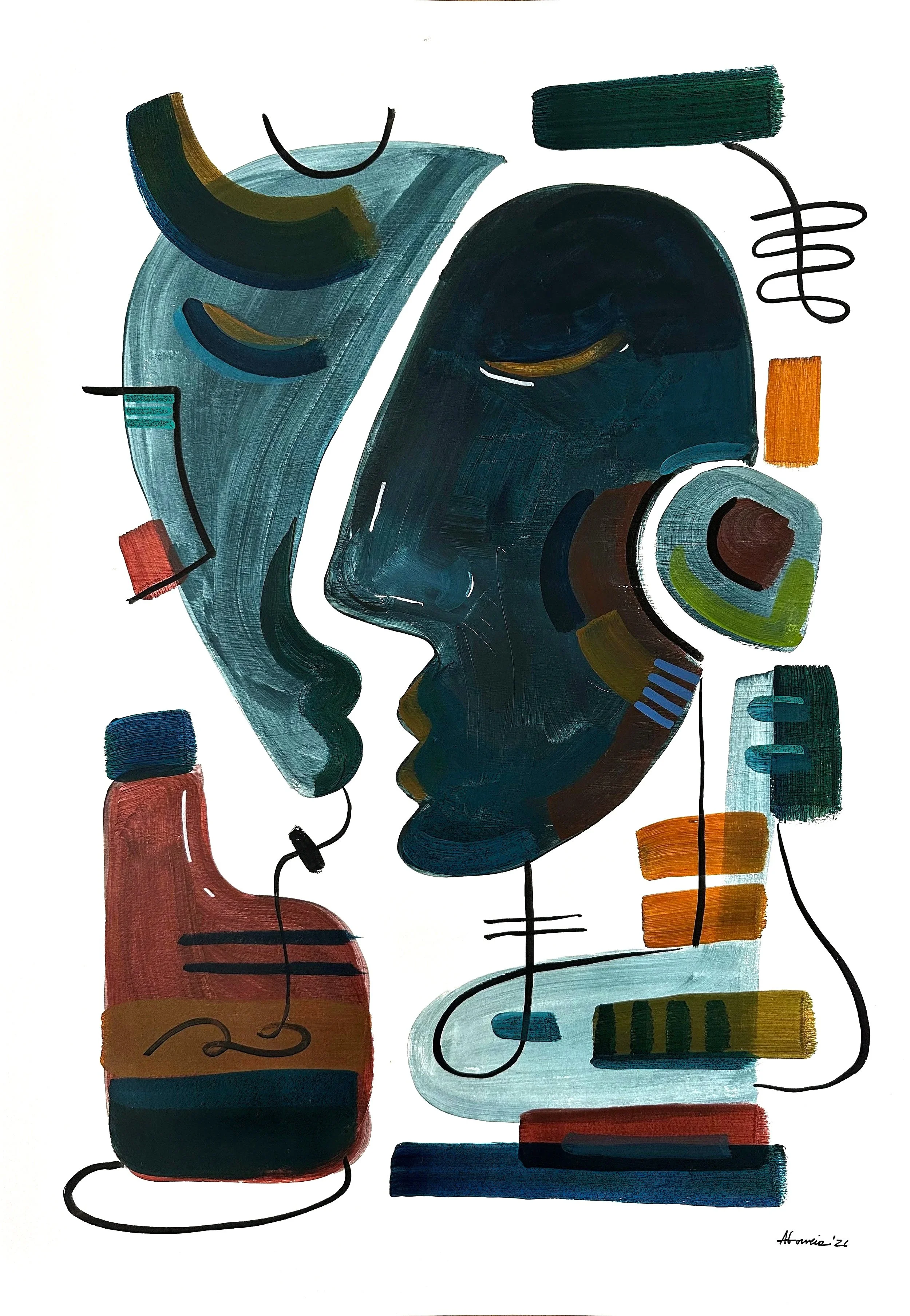 Masks, Object I / Acrylic and Ink on Paper / 59,4 × 42cm / 2026