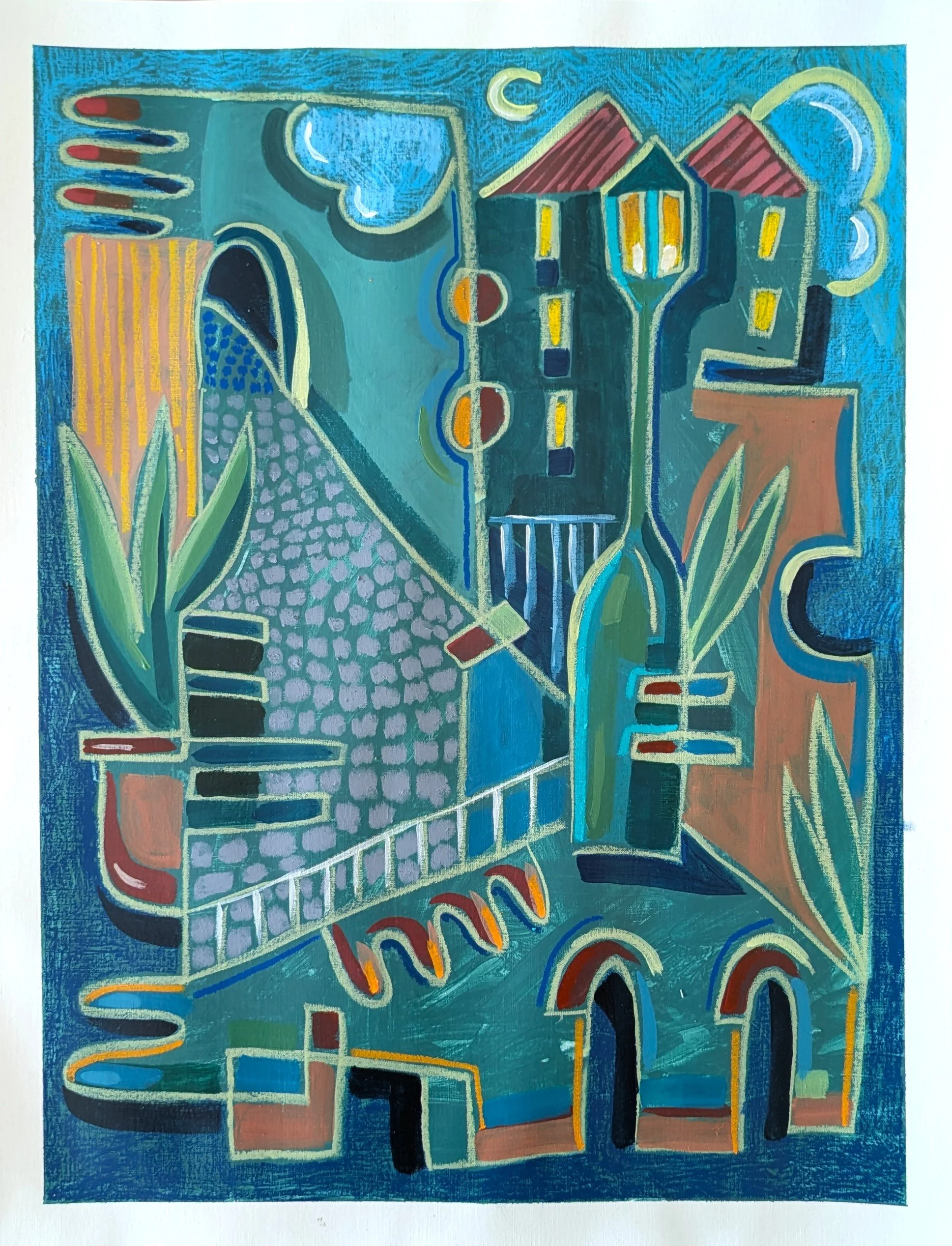 Blue Hour, Alfama / Acrylic and Oil Pastels on paper / 59.4 × 42 cm (A2) / 2026