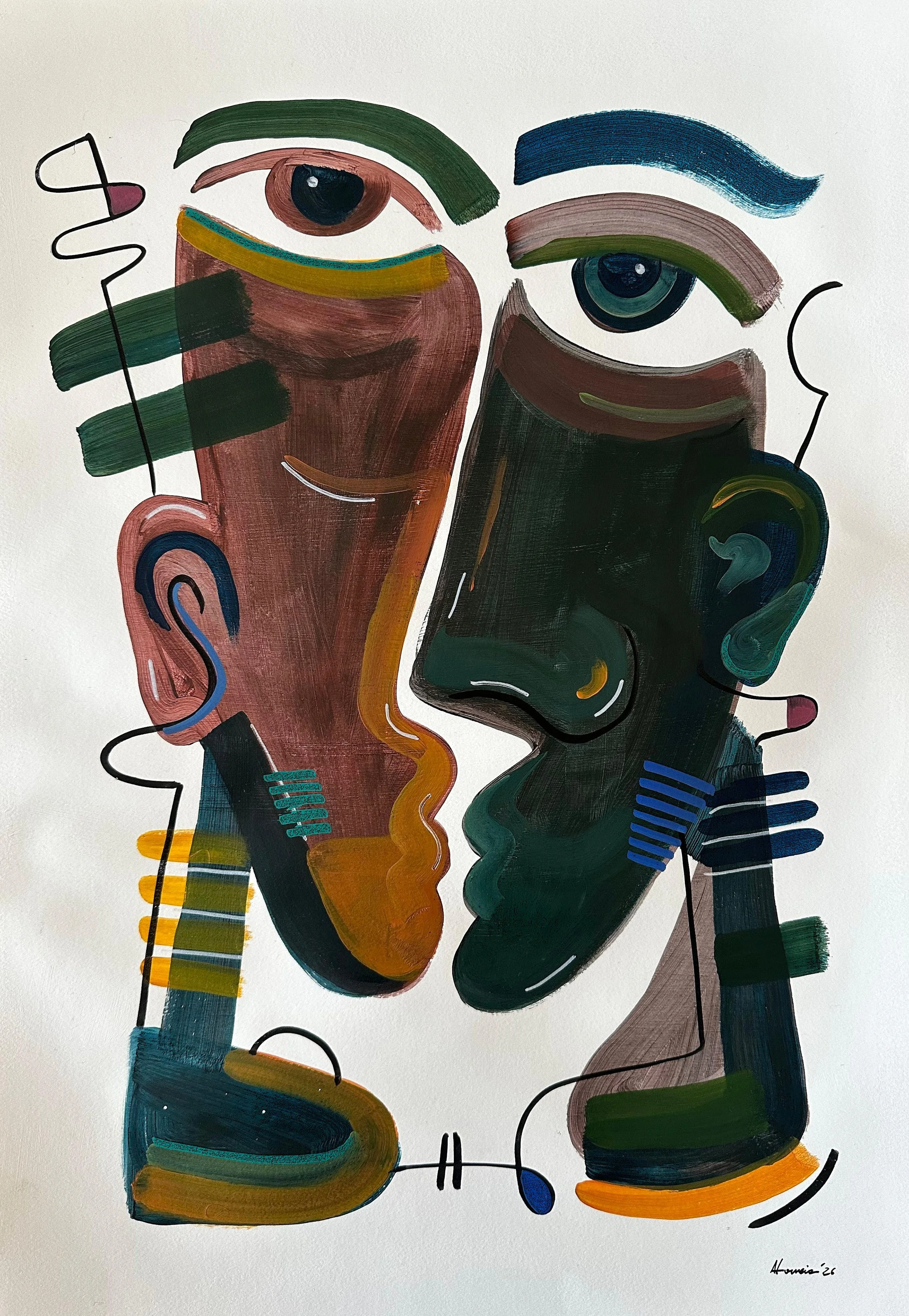 Masks, Object II / Acrylic and Ink on Paper / 59,4 × 42cm / 2026