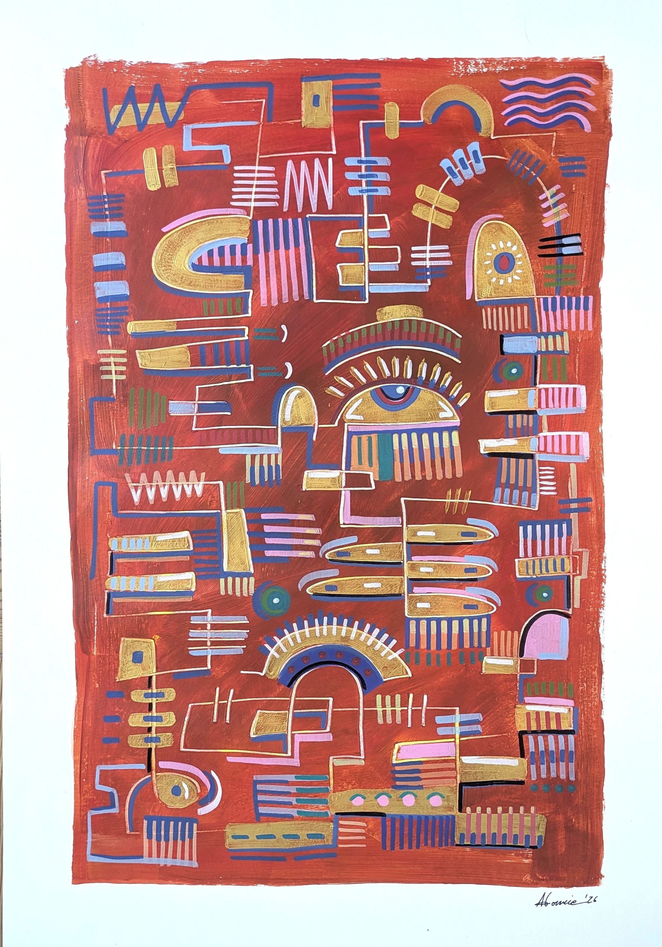 Labirinto Gold III / Acrylic, markers and Winsor & Newton gold acrylic on paper / 59.4 × 42 cm (A2) / 2026