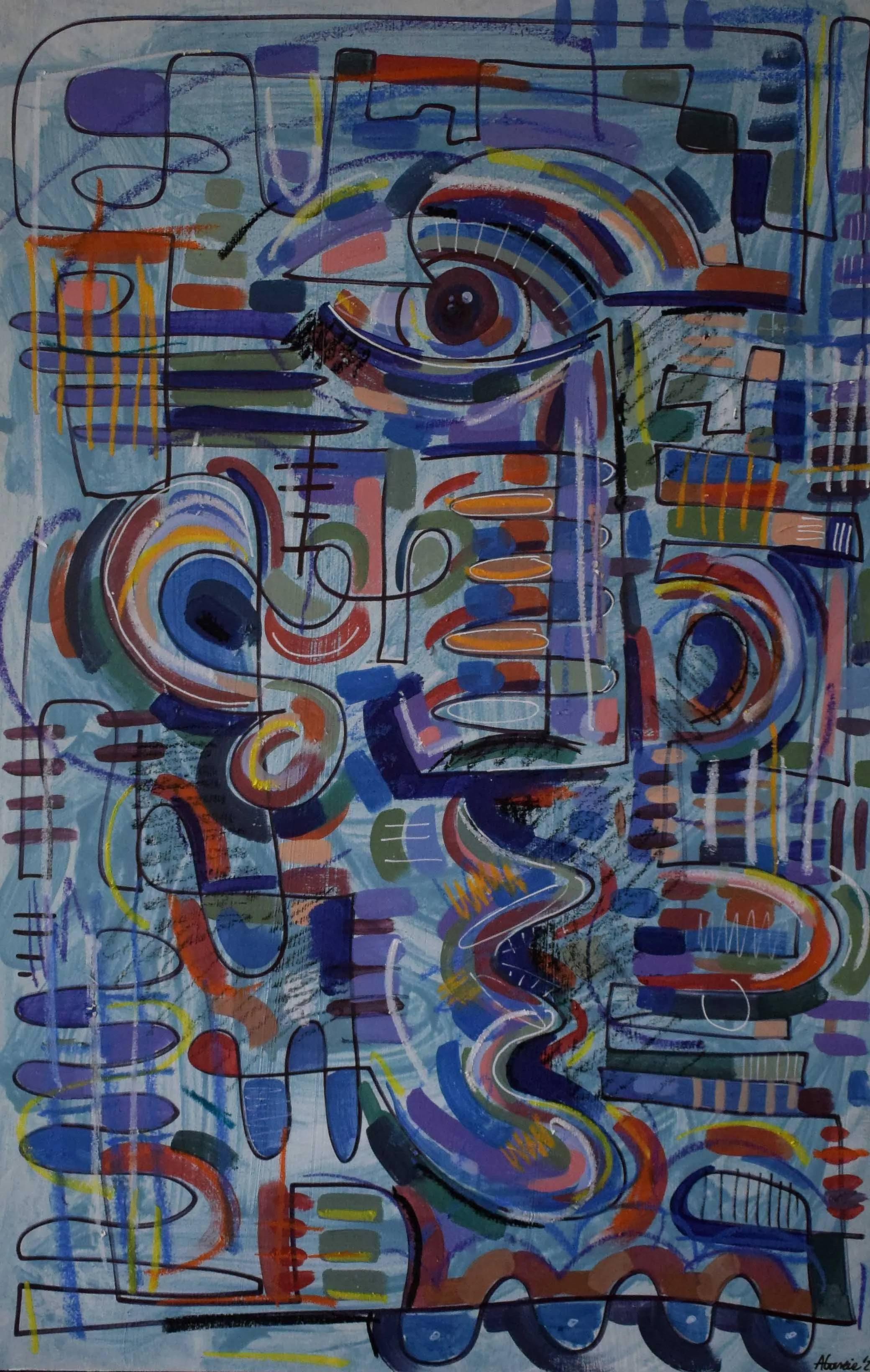 Blue Face / Acrylic and Oil Pastel on MDF / 70 x 50 cm / SOLD