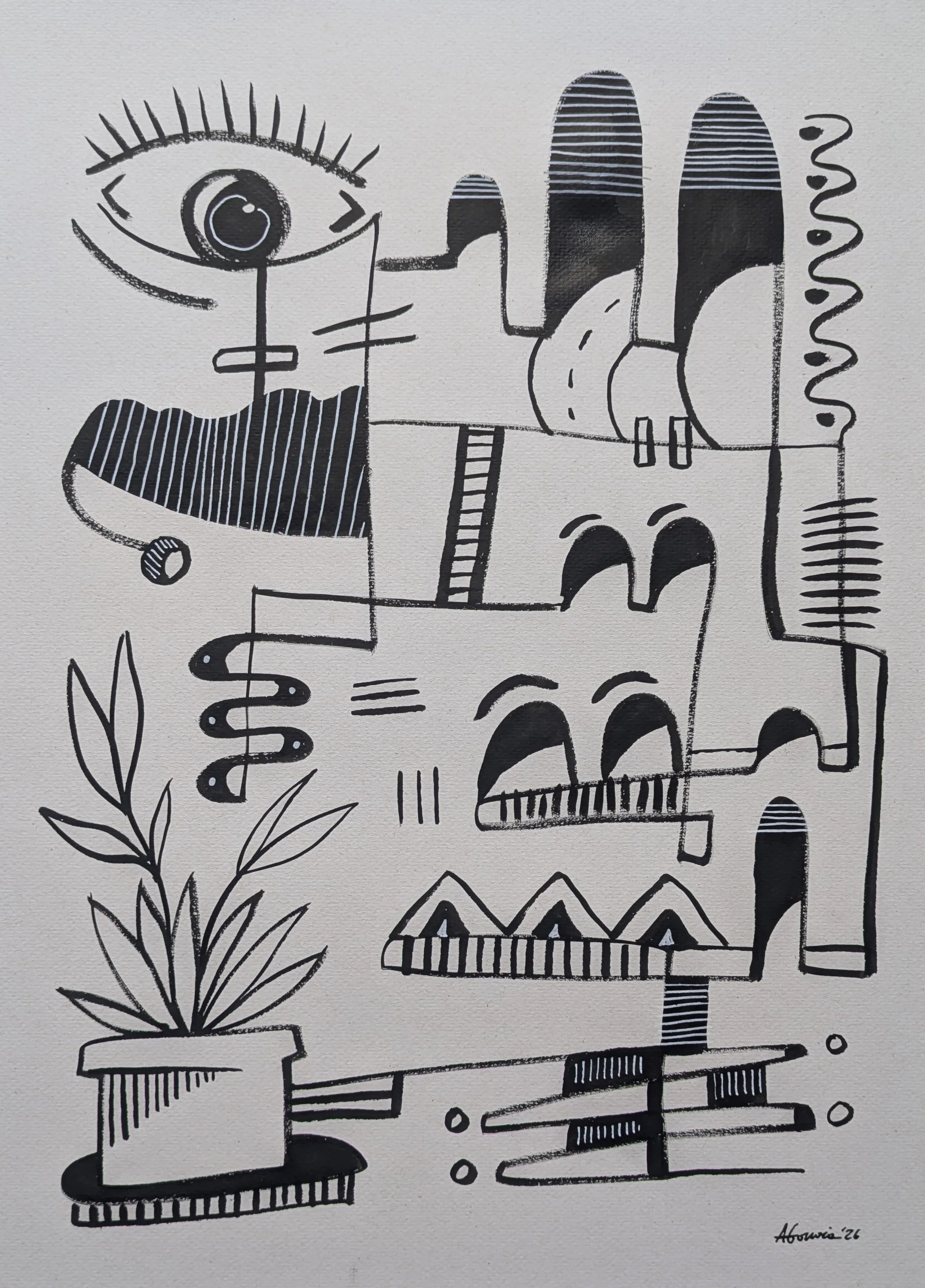De três Collection, Object I / India ink on paper / 42 × 29.7 cm / 2026 / SOLD