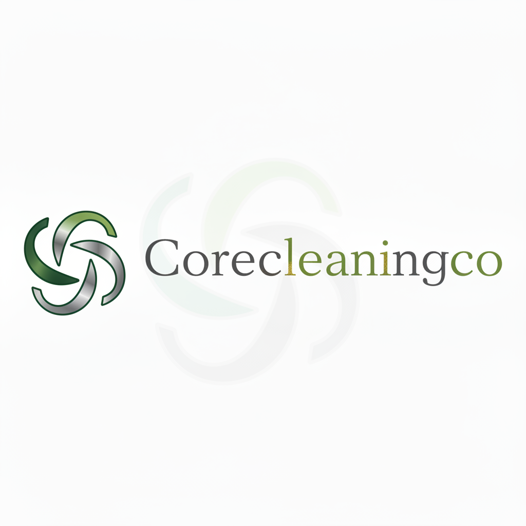 Logo of Core Cleaning Co with a green and gray swirl design and company name in black and green text on a white background.